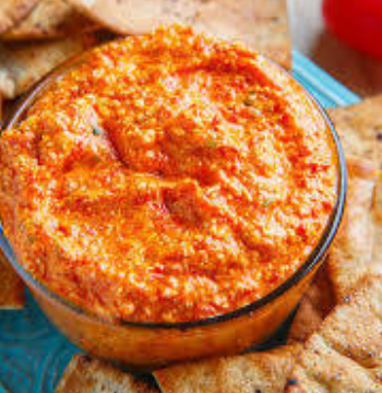 Chargrilled sweet pepper and feta cheese dip