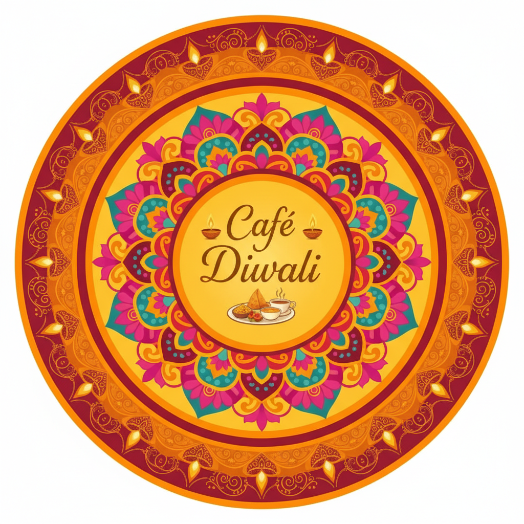 circular logo for indian street food restaurant "Cafe Diwali"
