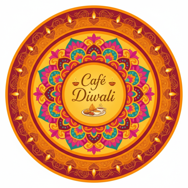 circular logo for indian street food restaurant "Cafe Diwali"